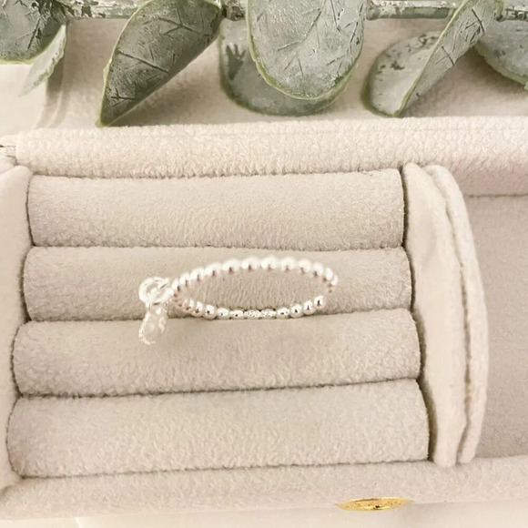 925 Sterling Silver Dangle Heart Lock & Key Ring Cute Dainty Ring Thin Bead Ring - Picture 7 of 7